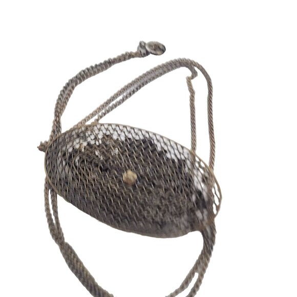 Vintage Elaborate Signed Czechoslovakia Layered Brass Pendant Necklace (A3491) - Picture 4 of 6